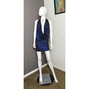 Y2K Bodycon Halter Mini-Dress from A24 size M/L Metallic Blue Jersey Fabric